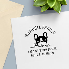Cute French Bulldog Peching Arch Family Address Zelfinktende Stempel