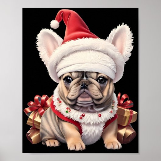 Cute French Bulldog Santa Hat Merry Christmas T Sh Poster (Voorkant)
