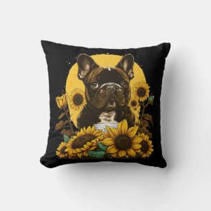Cute French Bulldog Sunflower Lover Drawing Art Kussen