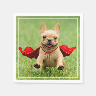 Cute French Bulldog Superheld rent in Grass Servetten