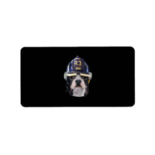 Cute French Bulldog Wearing Firefighter Helmet Etiket