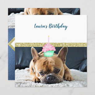 CUTE FRENCH BULLDOG WHITE NAVY INVITATION KAART