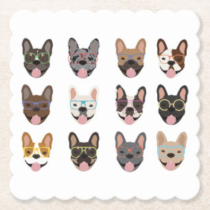 Cute French Bulldogs Wearing Glasses Kartonnen Onderzetters