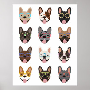 Cute French Bulldogs Wearing Glasses Poster