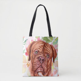 Cute French Mastiff met roze ventilator Draagtas