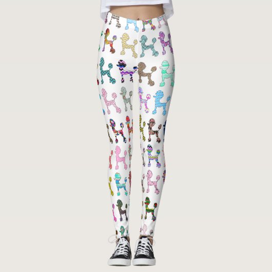 Cute French Poodle Girly Whimsical Chevron Pattern Leggings (Voorkant)