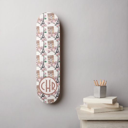 Cute French Theme Monogram | Franse landmerken Skateboard (Muurkunst)