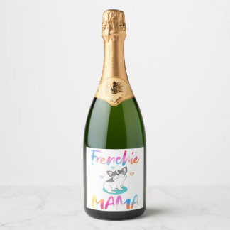 Cute Frenchie Bulldog Mama Colorful Sparkling Wijnetiket