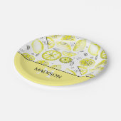 Cute Fresh Lemon Citrus Doodle Yellow Monogram Papieren Bordje (Gekanteld)