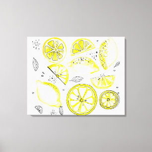 Cute Fresh Summer Lemon Citrus Doodle Yellow Canvas Afdruk
