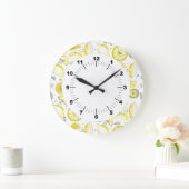 Cute Fresh Summer Lemon Citrus Doodle Yellow Grote Klok (Huis)
