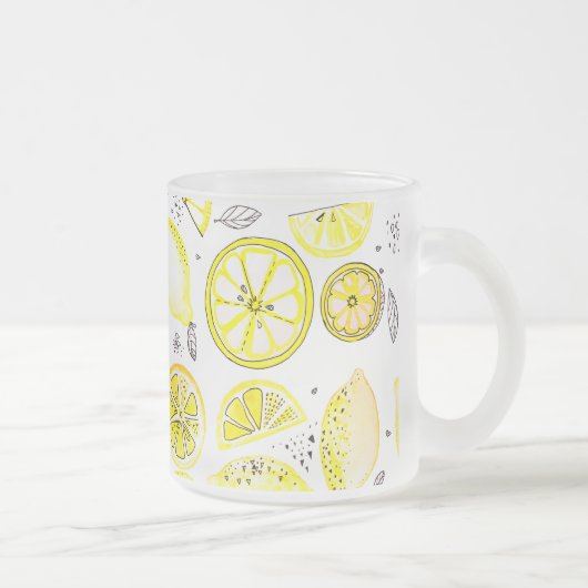 Cute Fresh Summer Lemon Citrus Doodle Yellow Large Matglas Koffiemok (Rechts)