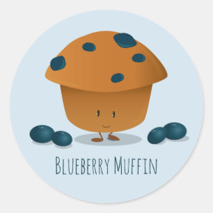 Cute Friendly Blueberry Muffin Cartoon Character Ronde Sticker