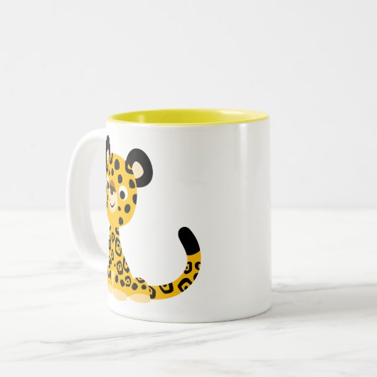 Cute Friendly Cartoon Jaguar Tweekleurige Koffiemok (Voorkant links)