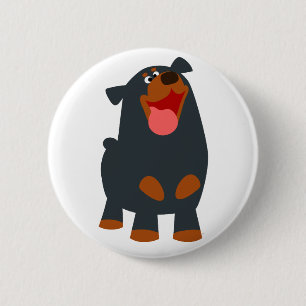 Cute Friendly Cartoon Rottweiler Button Badge