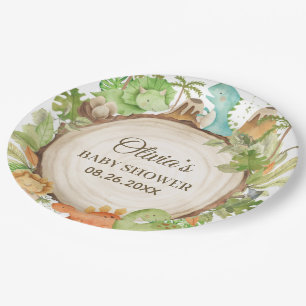 Cute Friendly Dinosaur Baby shower Birthday Papieren Bordje