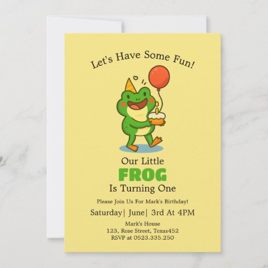 Cute Frog 1er Anniversaire Fête Invitation (Devant)