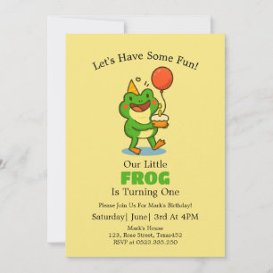 Cute Frog 1er Anniversaire Fête Invitation