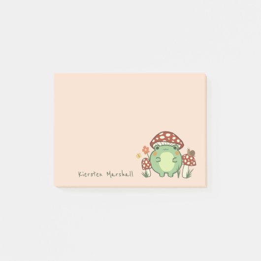 Cute Frog and Mushroom Cartoon Name Post-it® Notes (Voorkant)