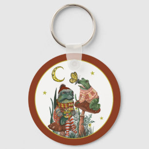 Cute Frog and Toad Merry Mushroom-kerstsleutel Sleutelhanger
