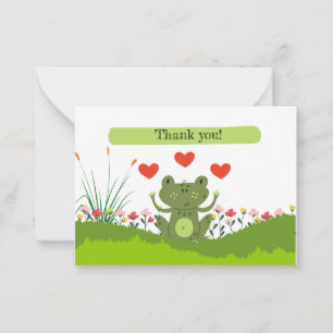 Cute frog BEDANK JE MET hart en bloemen Notitiekaartje