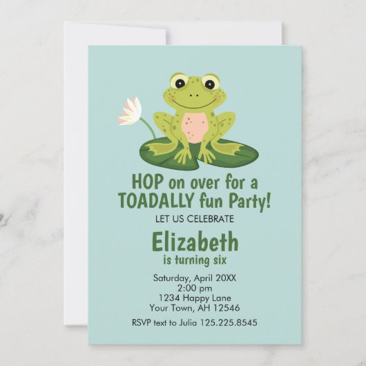 Cute Frog Birthday Invitation (Devant)