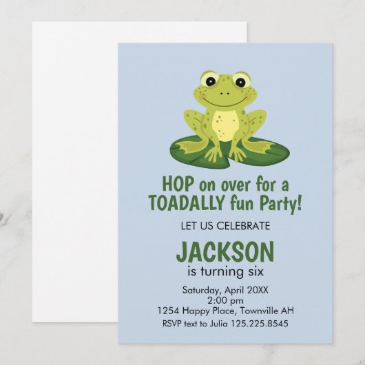 Cute Frog Birthday Invitation (Devant / Derrière)