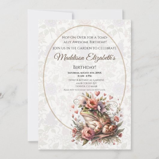 Cute Frog Birthday Invitation for Nature Lover (Devant)