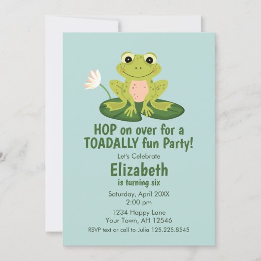 Cute Frog Birthday Invitation Kaart (Voorkant)