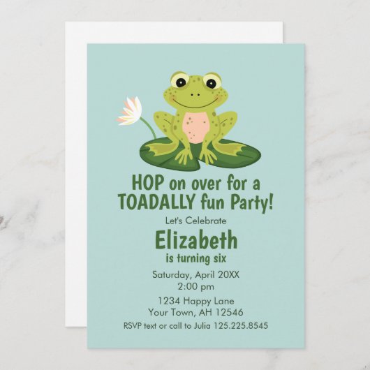 Cute Frog Birthday Invitation Kaart (Voorkant / Achterkant)