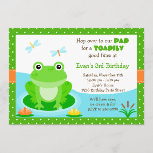 Cute Frog Birthday Party Invitation Kaart
