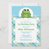 Cute Frog Bleu Vert Plaid Invitations d'anniversai (Devant)