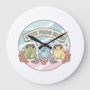 Cute Frog Club – Kawaii Pastel Kikkers Bloemige Cu Grote Klok