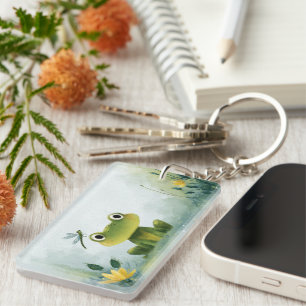 Cute Frog & Dragonfly – Zachte Natuurillustratie Sleutelhanger