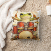 Cute Frog Drummer Throw Pillow – Fun Decor Kussen (Deken)