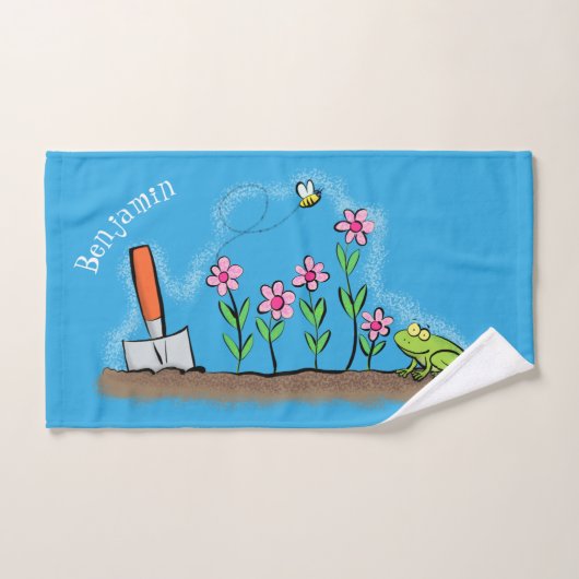 Cute frog en bee in tuinschilfering cartoon bad handdoek (Handdoek)