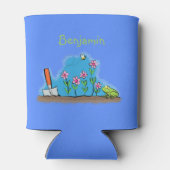 Cute frog en bee in tuinschilfering cartoon blikjeskoeler (Achterkant)