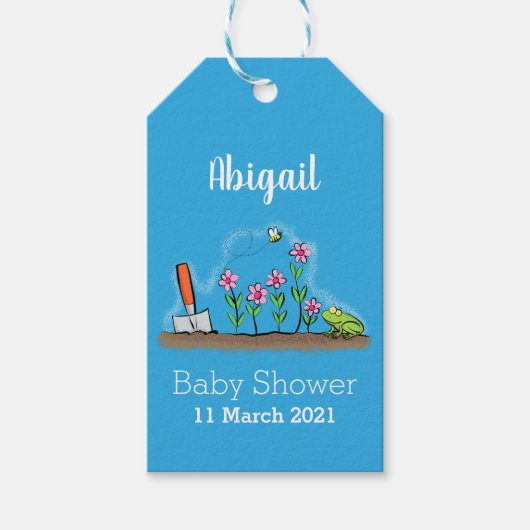 Cute frog en bee in tuinschilfering cartoon cadeaulabel (Voorkant)