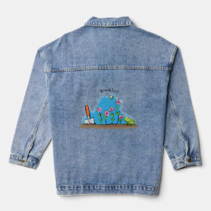 Cute frog en bee in tuinschilfering cartoon denim jacket