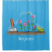 Cute frog en bee in tuinschilfering cartoon douchegordijn (Voorkant)