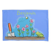 Cute frog en bee in tuinschilfering cartoon kussensloop (Voorkant)