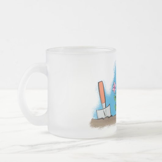 Cute frog en bee in tuinschilfering cartoon matglas koffiemok (Links)