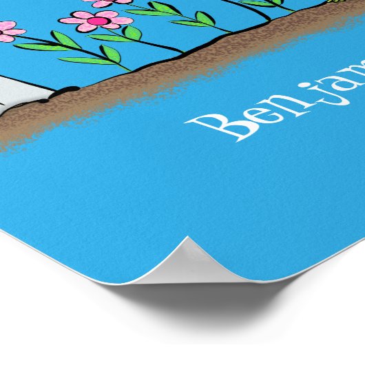 Cute frog en bee in tuinschilfering cartoon poster (Hoek)