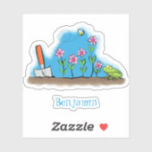 Cute frog en bee in tuinschilfering cartoon sticker (Vel)