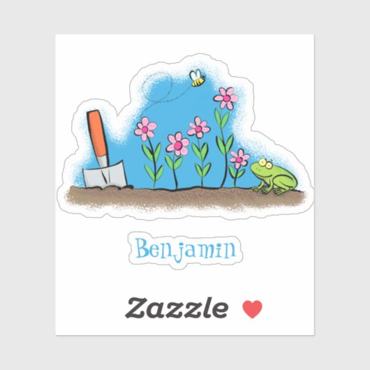 Cute frog en bee in tuinschilfering cartoon sticker (Vel)