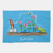 Cute frog en bee in tuinschilfering cartoon theedoek (Horizontaal)