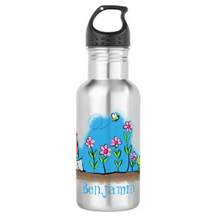 Cute frog en bee in tuinschilfering cartoon waterfles