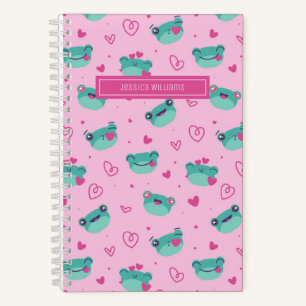 Cute Frog en Doodle Hart Patroon Meisjesachtig Roz Notitieboek