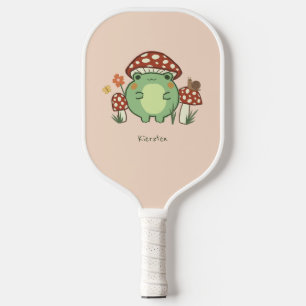 Cute Frog en paddenstoelen Cartoon Naam Pickleball Paddle