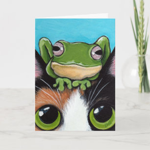 Cute Frog en Tortoiseshel Cat Wenskaart Kaart